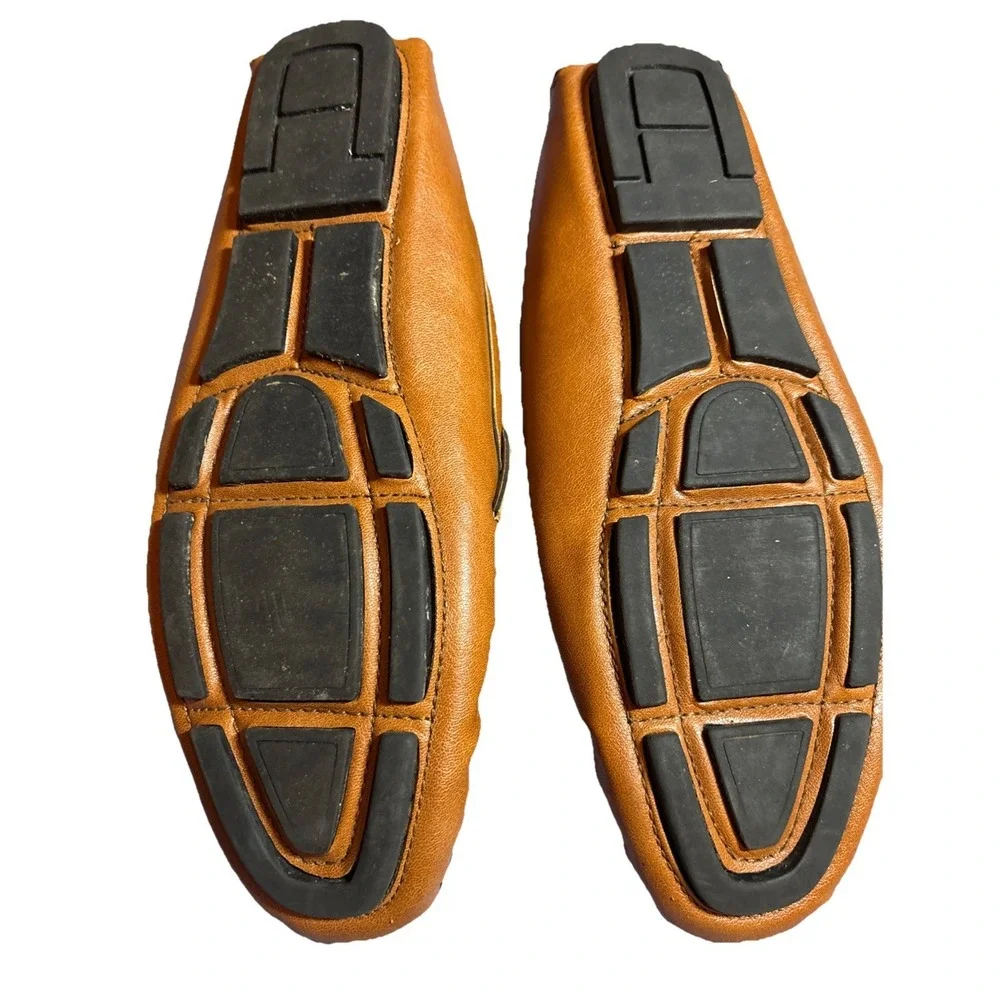 Henry Ferrera Collection Tan Loafers Metal Clasp Detail Size 11